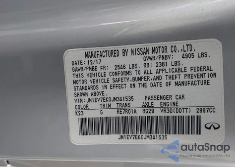 2018 Infiniti Q60 3.0T Luxe z USA, uszkodzony, nr VIN JN1EV7EK0JM341535